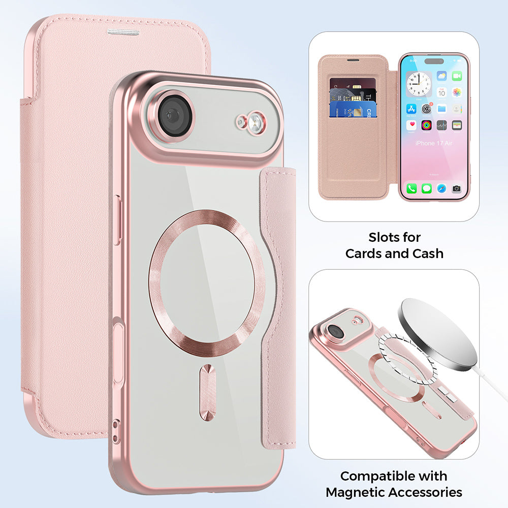 MagSafe-kotelo Apple iPhone 17 Airille, Techsuit, SmartMag Book, Pinkki