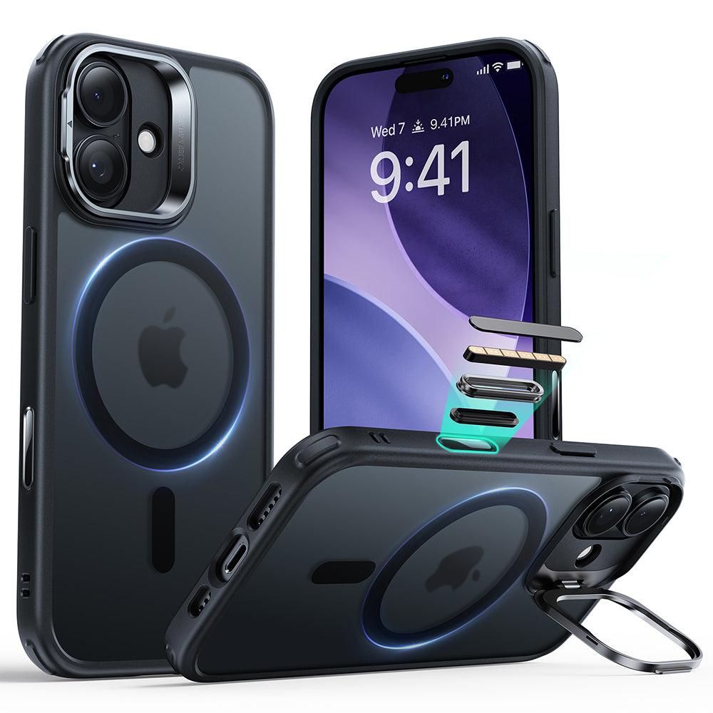 MagSafe-kotelo Apple iPhone 17:lle, ESR, Classic Hybrid Kickstand, Satinoitu Musta