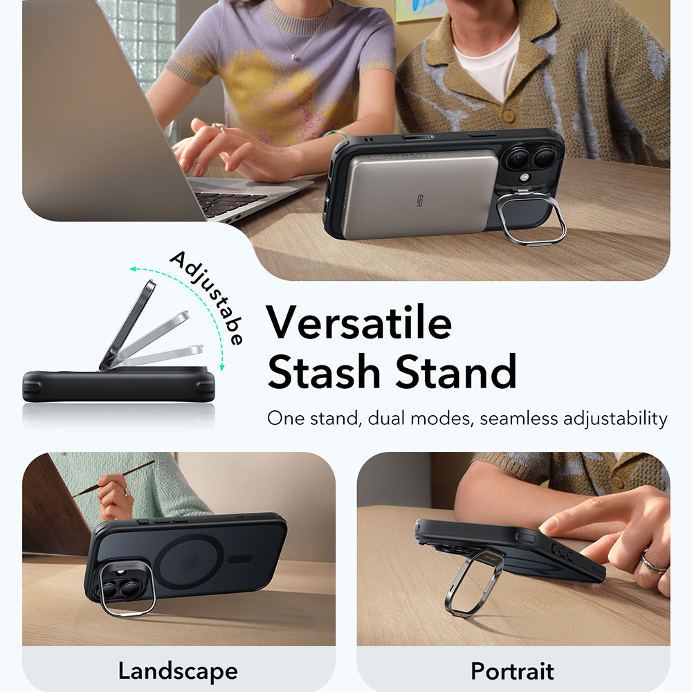 MagSafe-kotelo Apple iPhone 17:lle, ESR, Classic Hybrid Kickstand, Satinoitu Musta