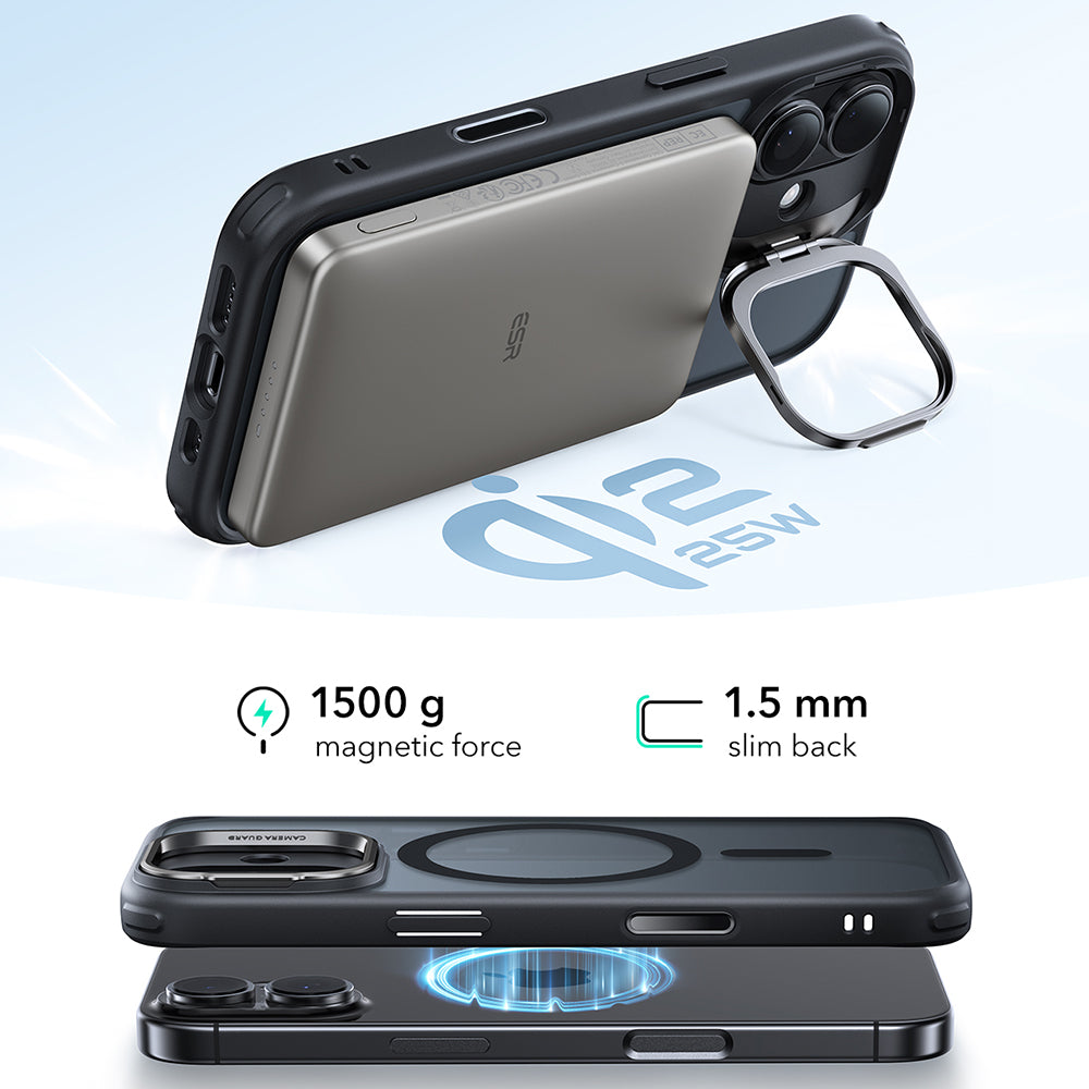 MagSafe-kotelo Apple iPhone 17:lle, ESR, Classic Hybrid Kickstand, Satinoitu Musta