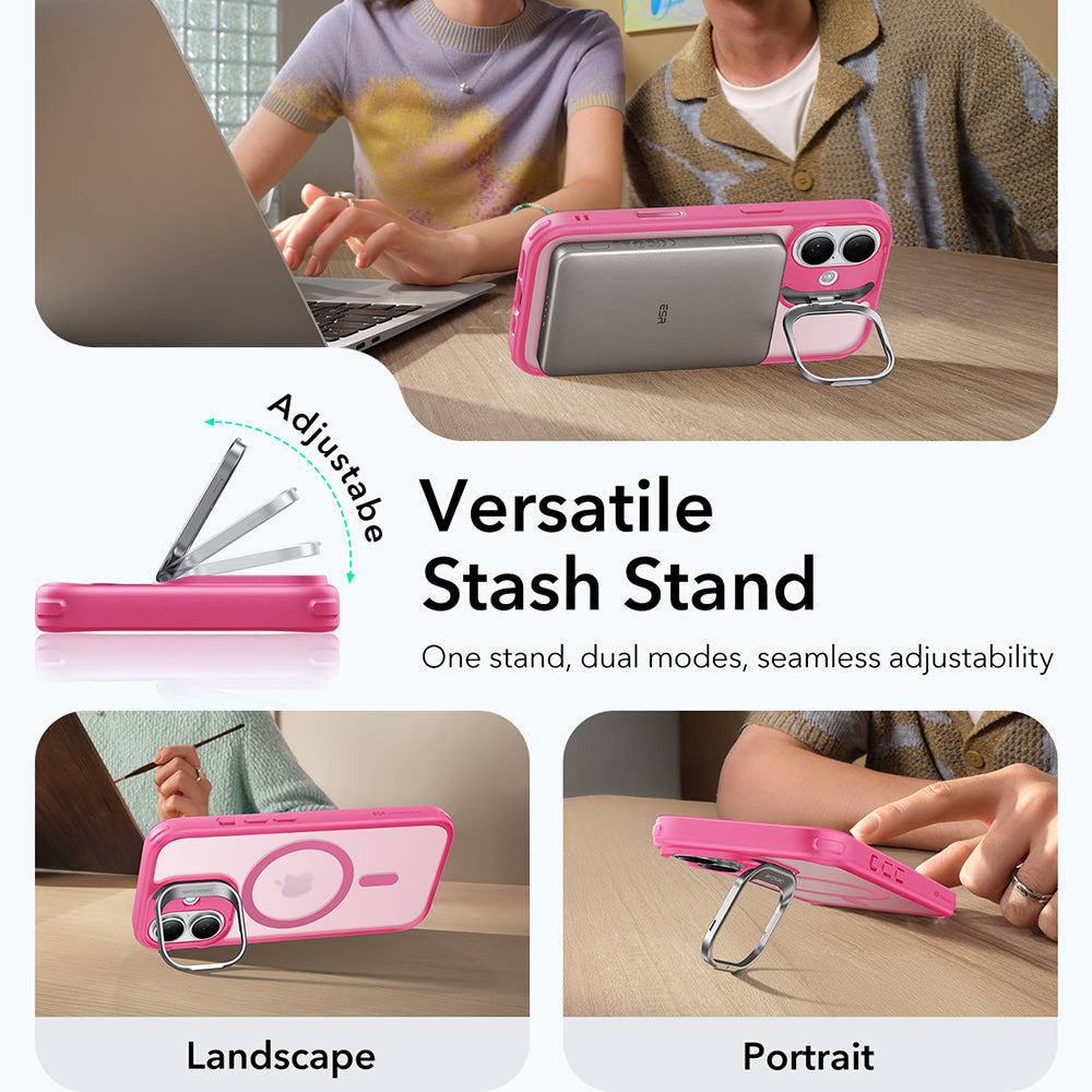 MagSafe-kotelo Apple iPhone 17:lle, ESR, Classic Hybrid Kickstand, Satinoitu Vaaleanpunainen