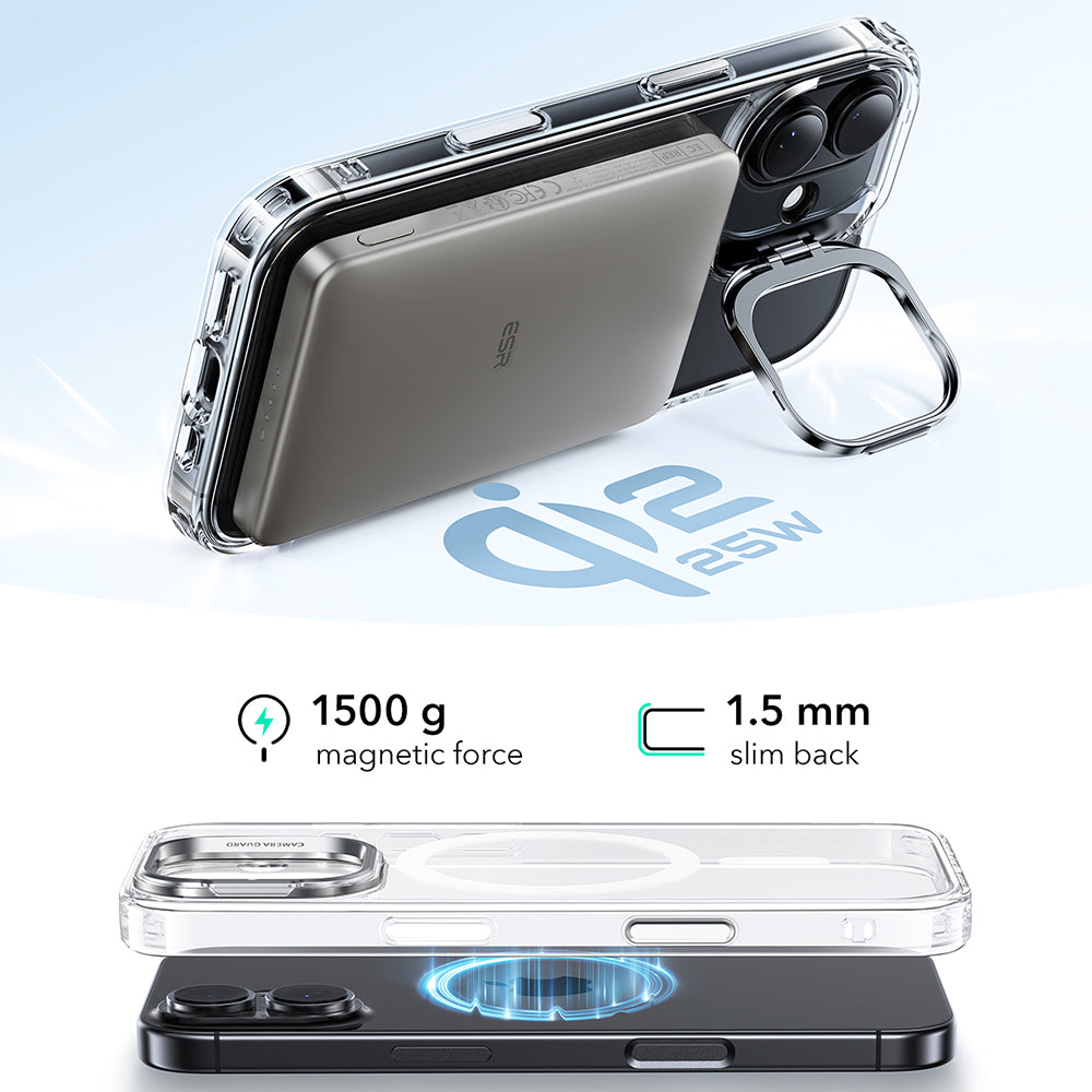 MagSafe-kotelo Apple iPhone 17:lle, ESR, Classic Hybrid Kickstand, Läpinäkyvä