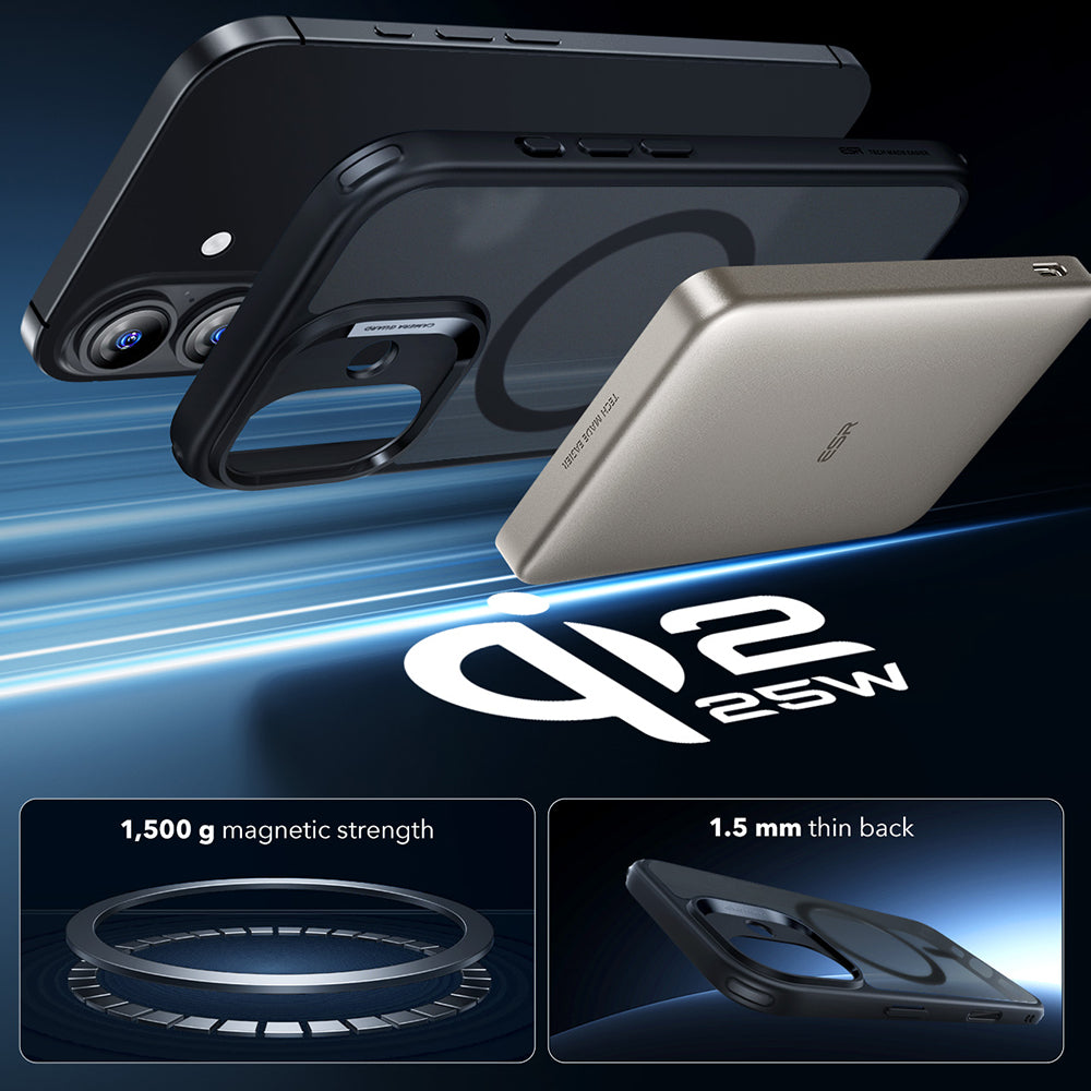MagSafe-kotelo Apple iPhone 17:lle, ESR, Classic Hybrid, Satinoitu Musta