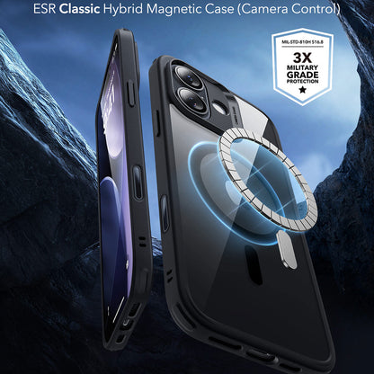 MagSafe-kotelo Apple iPhone 17:lle, ESR, Classic Hybrid, Musta Läpinäkyvä