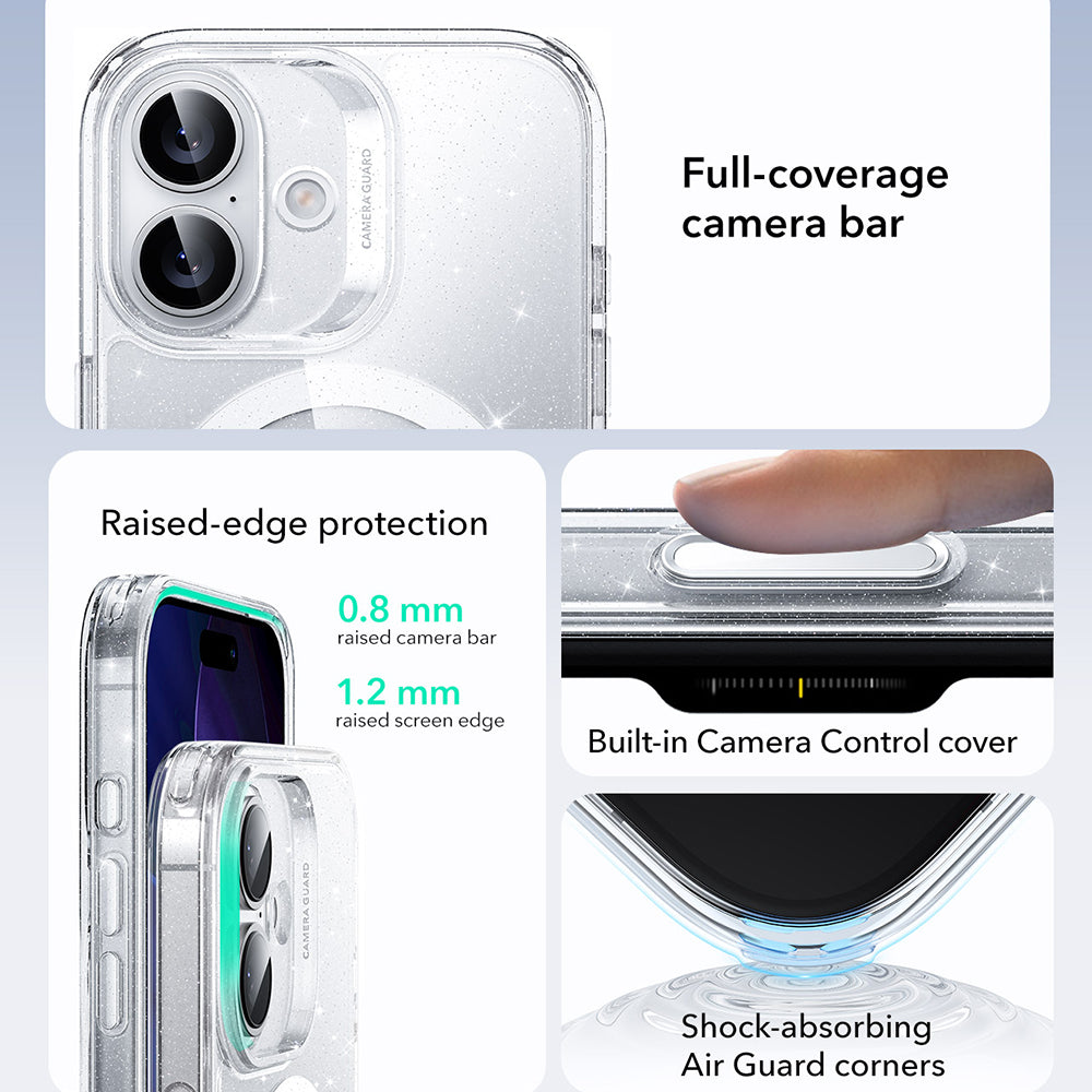 MagSafe-kotelo Apple iPhone 17:lle, ESR, Classic Hybrid Shimmer, Läpinäkyvä