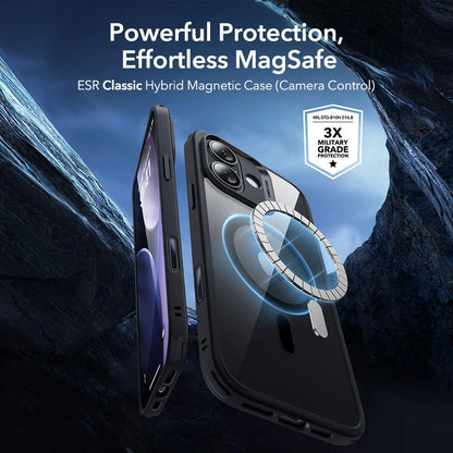 MagSafe-kotelo Apple iPhone 17:lle, ESR, Classic Hybrid näytönsuojalla, läpinäkyvä musta
