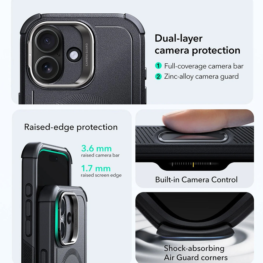 MagSafe-kotelo Apple iPhone 17:lle, ESR, Cyber Armor Kickstand, Musta