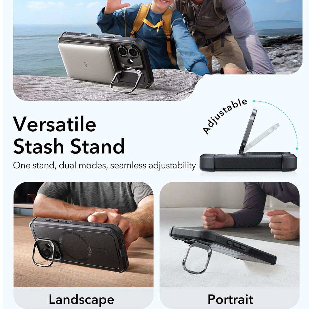 MagSafe-kotelo Apple iPhone 17:lle, ESR, Cyber Armor Kickstand, Musta