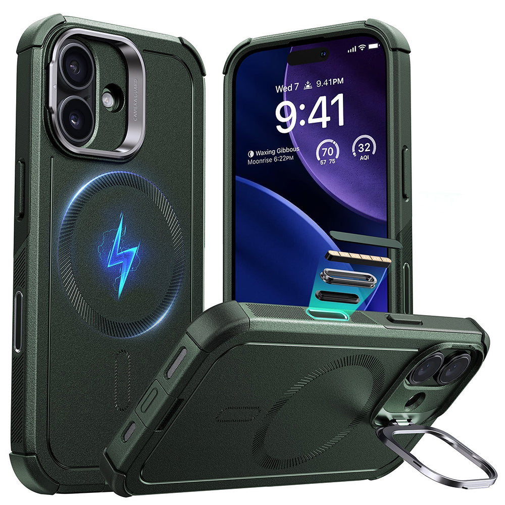 MagSafe-kotelo Apple iPhone 17:lle, ESR, Cyber Armor Kickstand, Vihreä