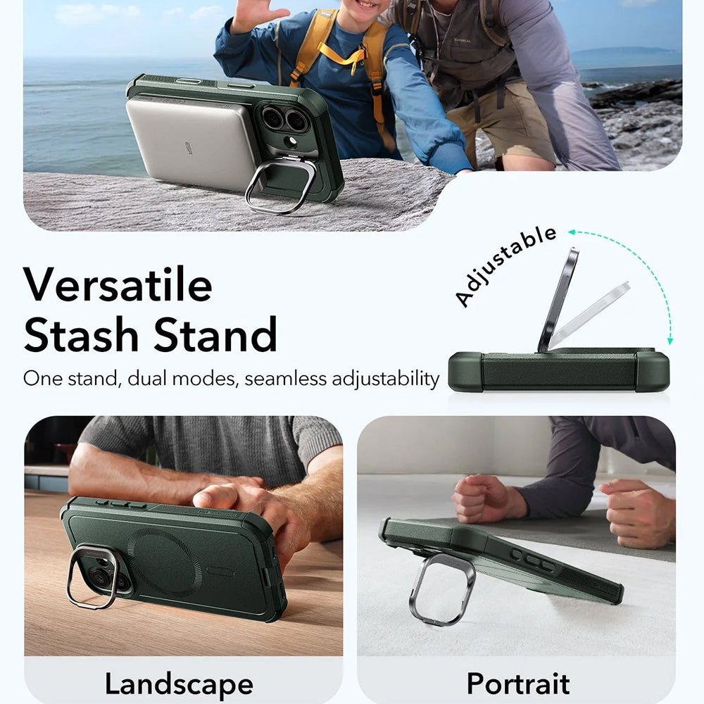MagSafe-kotelo Apple iPhone 17:lle, ESR, Cyber Armor Kickstand, Vihreä