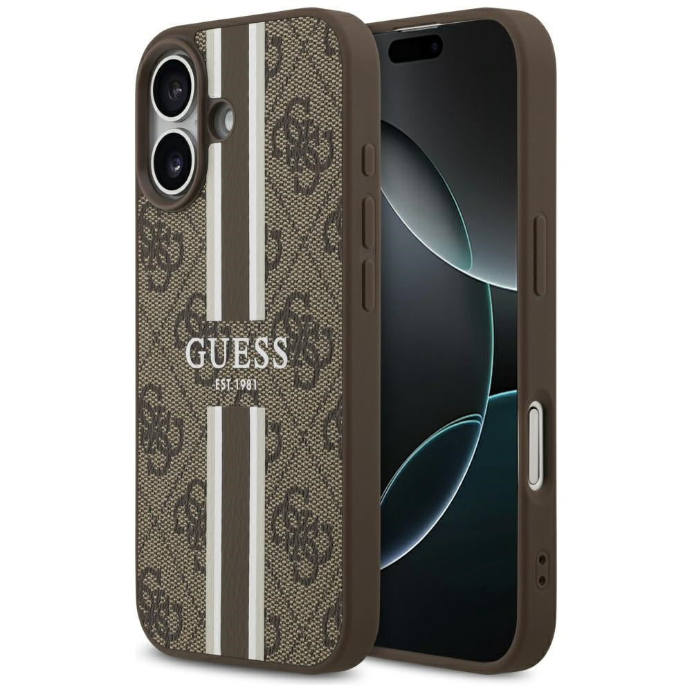 MagSafe-kotelo Apple iPhone 17:lle, Guess, 4G Printed Stripes, Ruskea