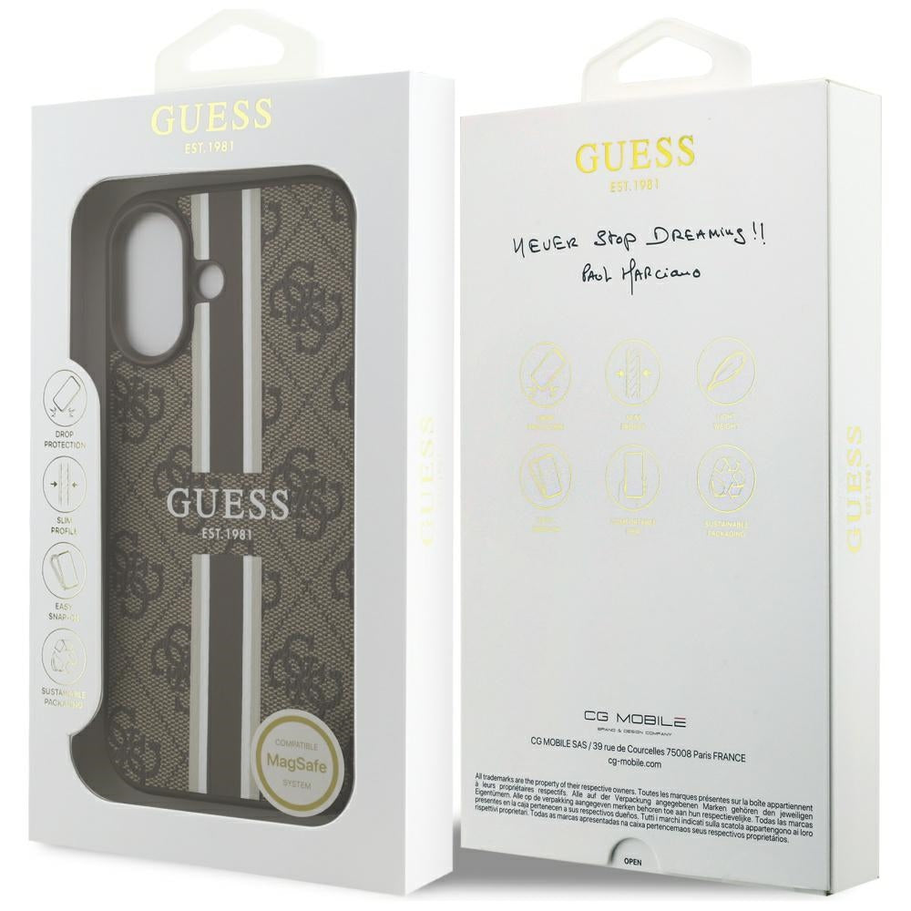 MagSafe-kotelo Apple iPhone 17:lle, Guess, 4G Printed Stripes, Ruskea