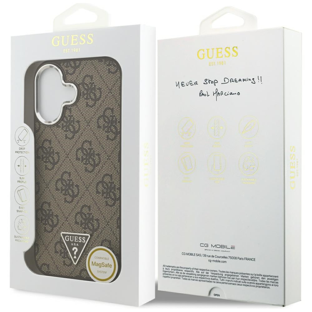 MagSafe-kotelo Apple iPhone 17:lle, Guess, 4G Triangle Logo, Hopeanruskea