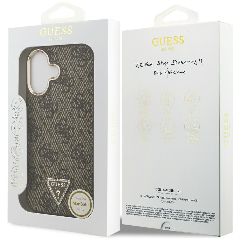 MagSafe-kotelo Apple iPhone 17:lle, Guess, 4G Triangle Logo, Kultainen Ruskea