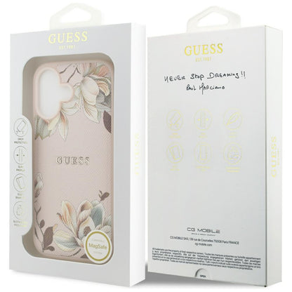 MagSafe-kotelo Apple iPhone 17:lle, Guess, Grained Flowers, Pinkki