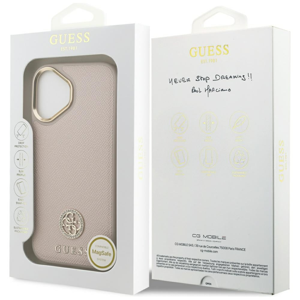 MagSafe-kotelo Apple iPhone 17:lle, Guess, Grained Strass Logo, Pinkki