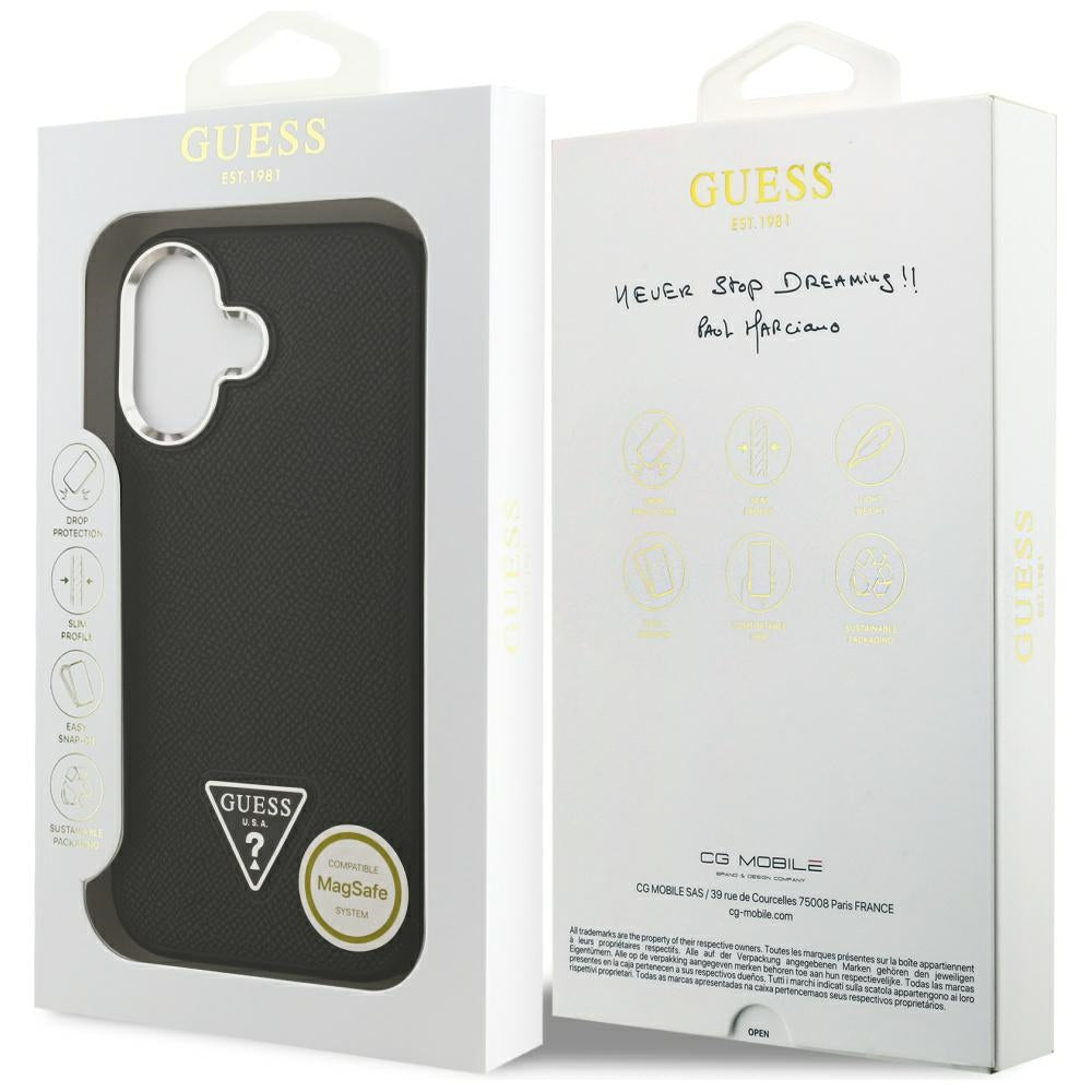 MagSafe-kotelo Apple iPhone 17:lle, Guess, Grained Triangle Logo, Musta
