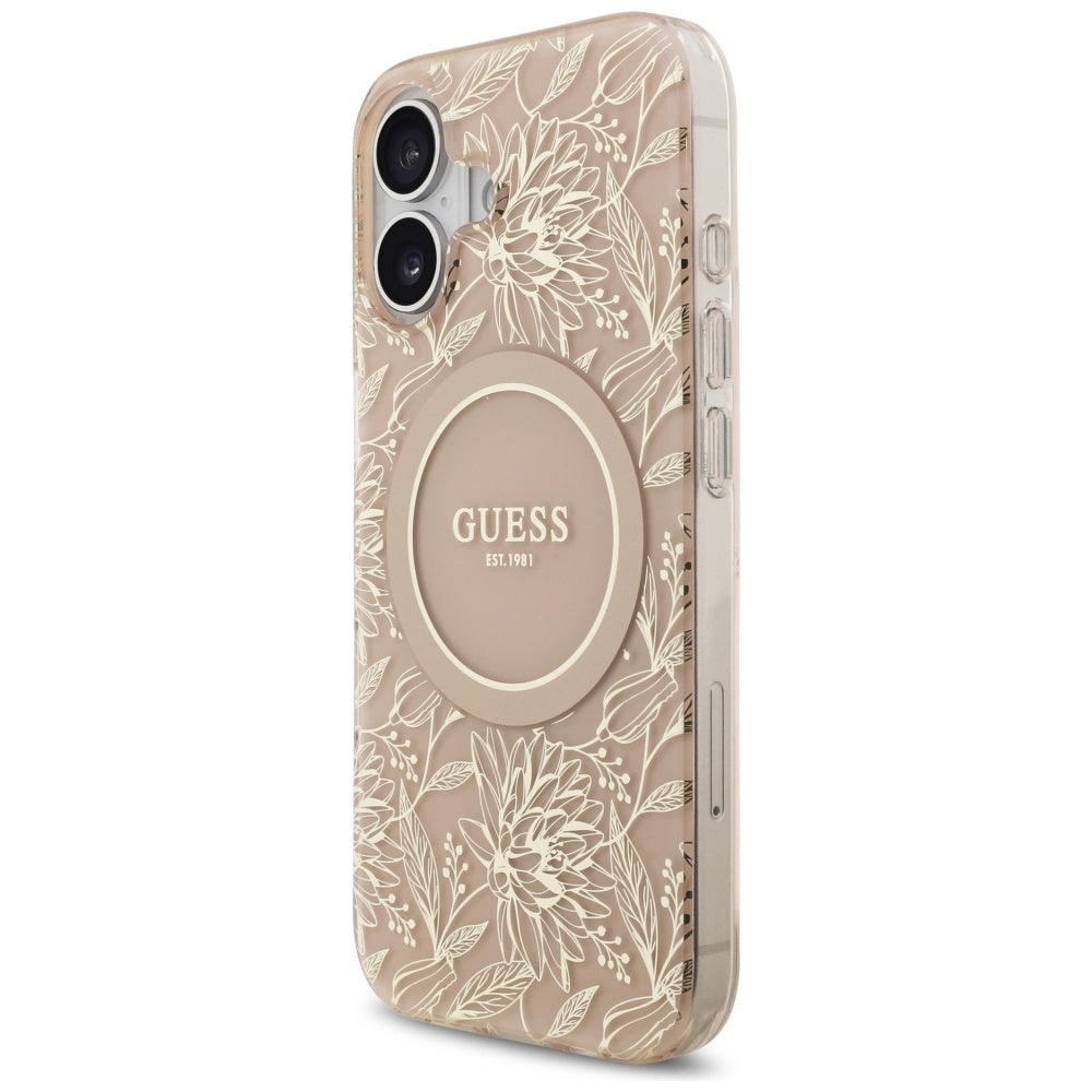 MagSafe-kotelo Apple iPhone 17:lle, Guess, IML Flowers Allover Electroplated with Pearl Strap, Musta