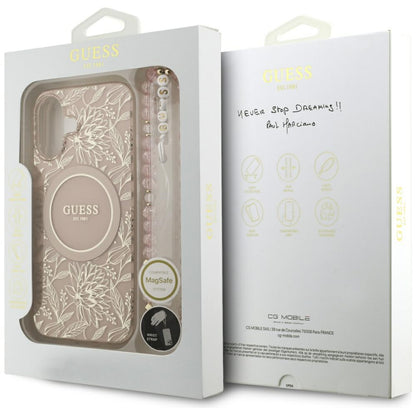 MagSafe-kotelo Apple iPhone 17:lle, Guess, IML Flowers Allover Electroplated with Pearl Strap, Musta