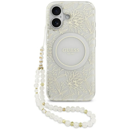 MagSafe-kotelo Apple iPhone 17:lle, Guess, IML Flowers with Pearl Strap, Valkoinen