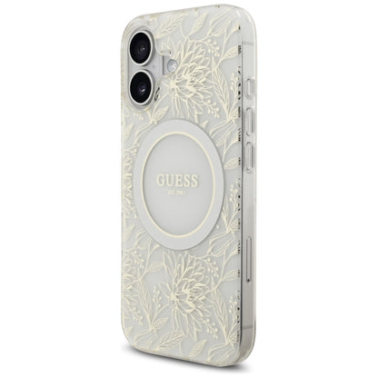 MagSafe-kotelo Apple iPhone 17:lle, Guess, IML Flowers with Pearl Strap, Valkoinen