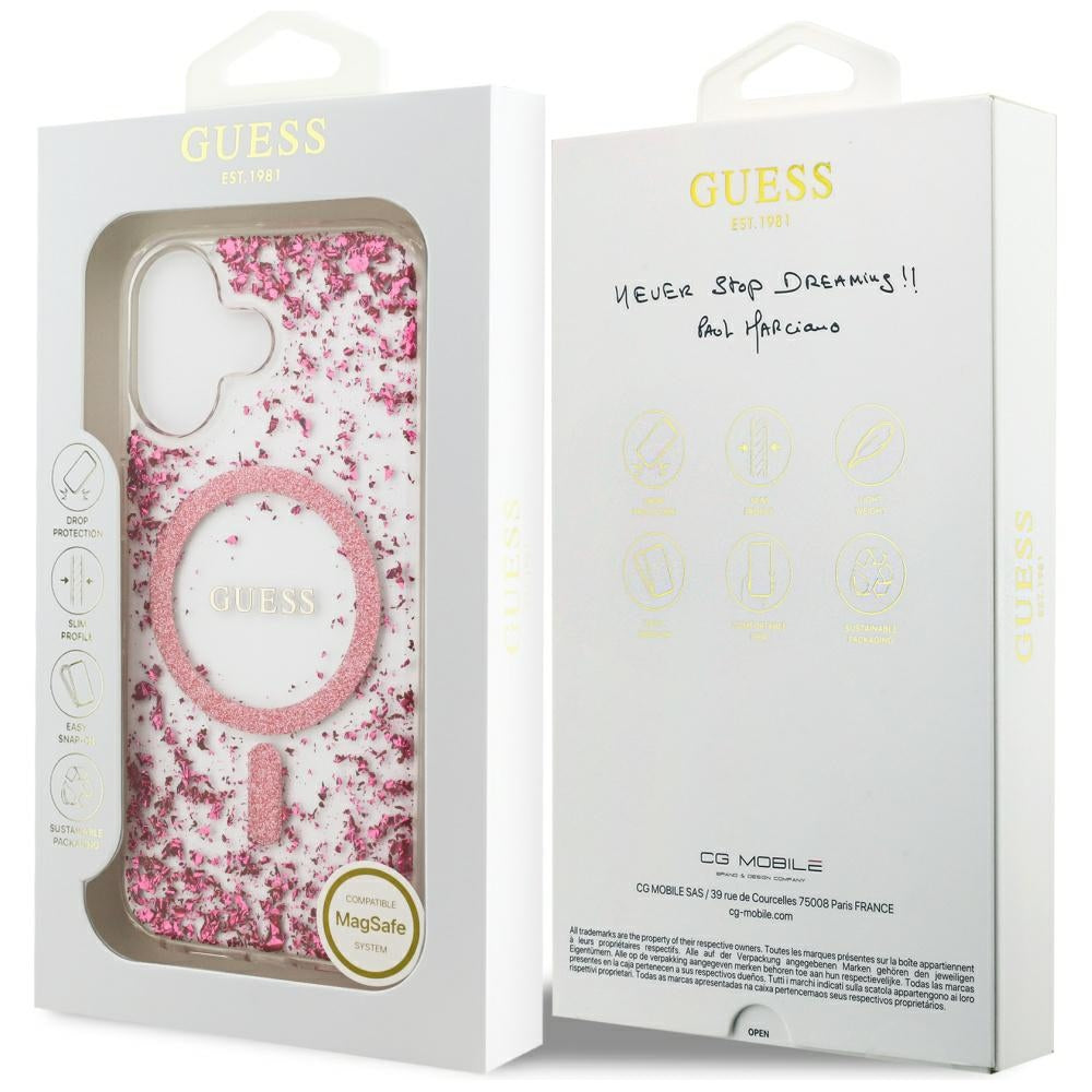 MagSafe-kotelo Apple iPhone 17:lle, Guess, Resin Bottom Glitter, Pinkki