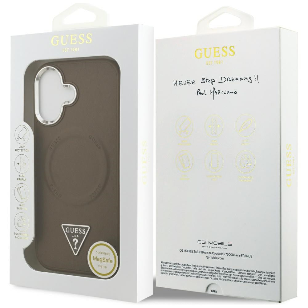 MagSafe-kotelo Apple iPhone 17:lle, Guess, Triangle Logo, Hopeanruskea