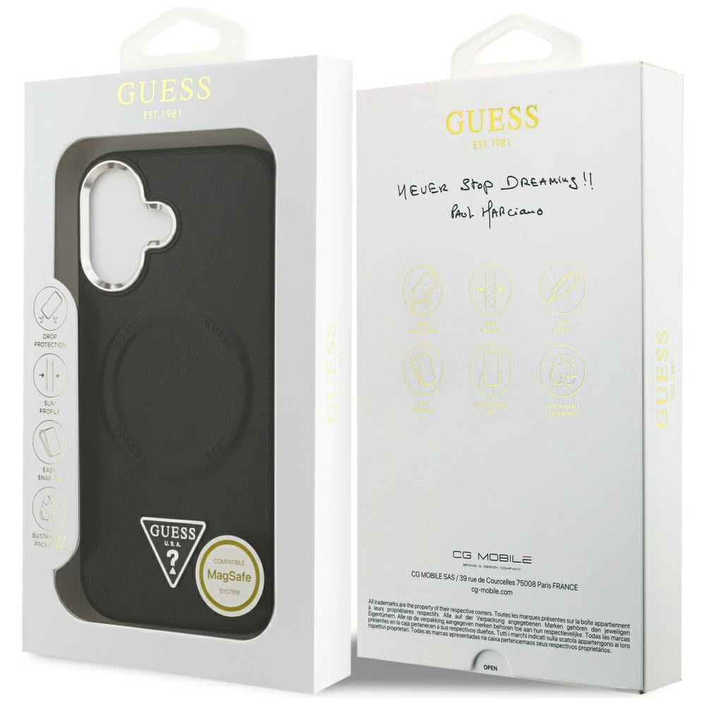 MagSafe-kotelo Apple iPhone 17:lle, Guess, Triangle Logo, Musta Hopea