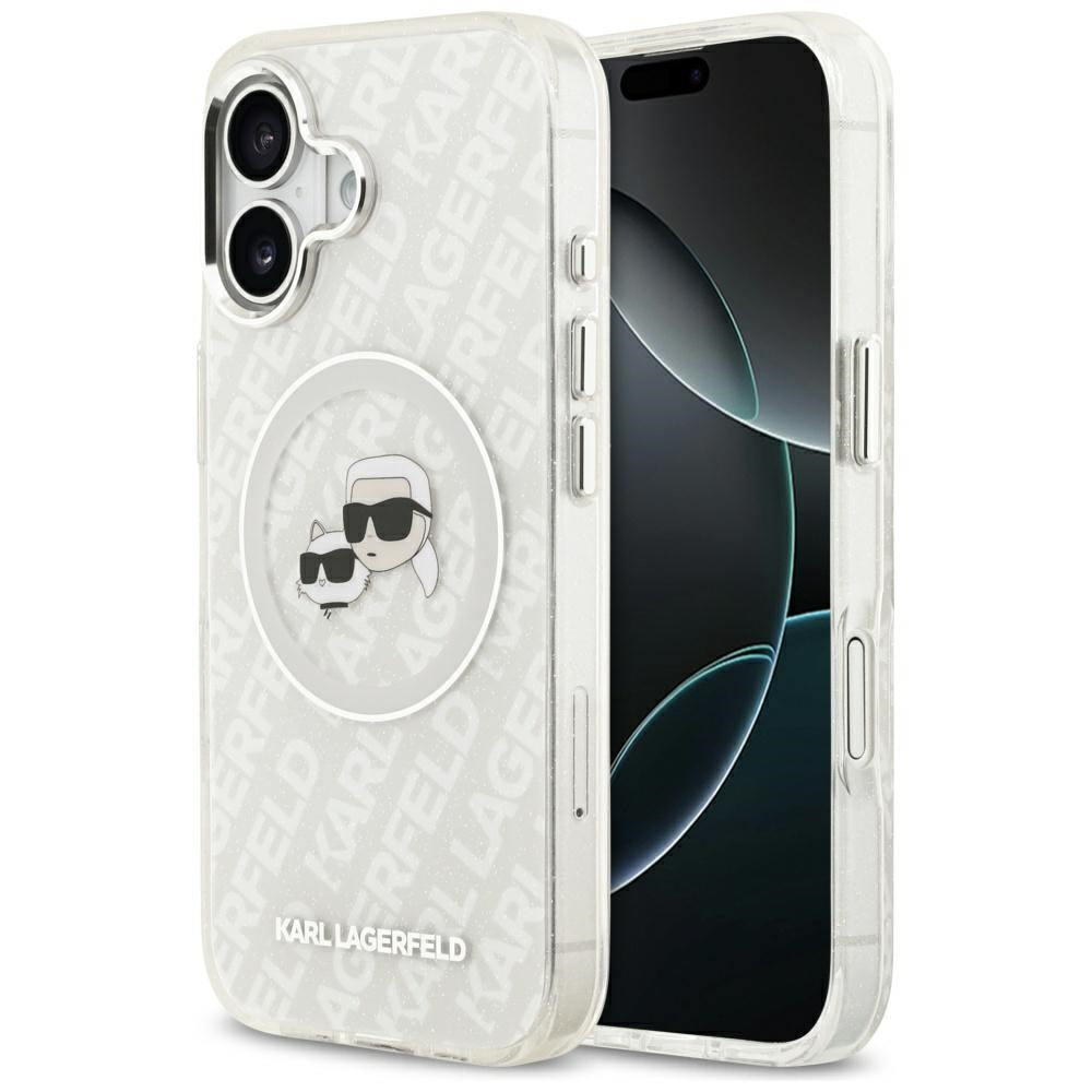 MagSafe-kotelo Apple iPhone 17:lle, Karl Lagerfeld, IML Glitter Karl & Choupette's Heads, Harmaa