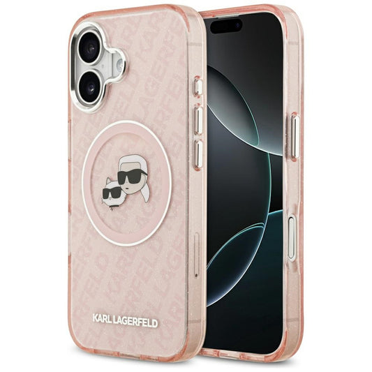 MagSafe-kotelo Apple iPhone 17:lle, Karl Lagerfeld, IML Glitter Karl & Choupette's Heads, Pinkki