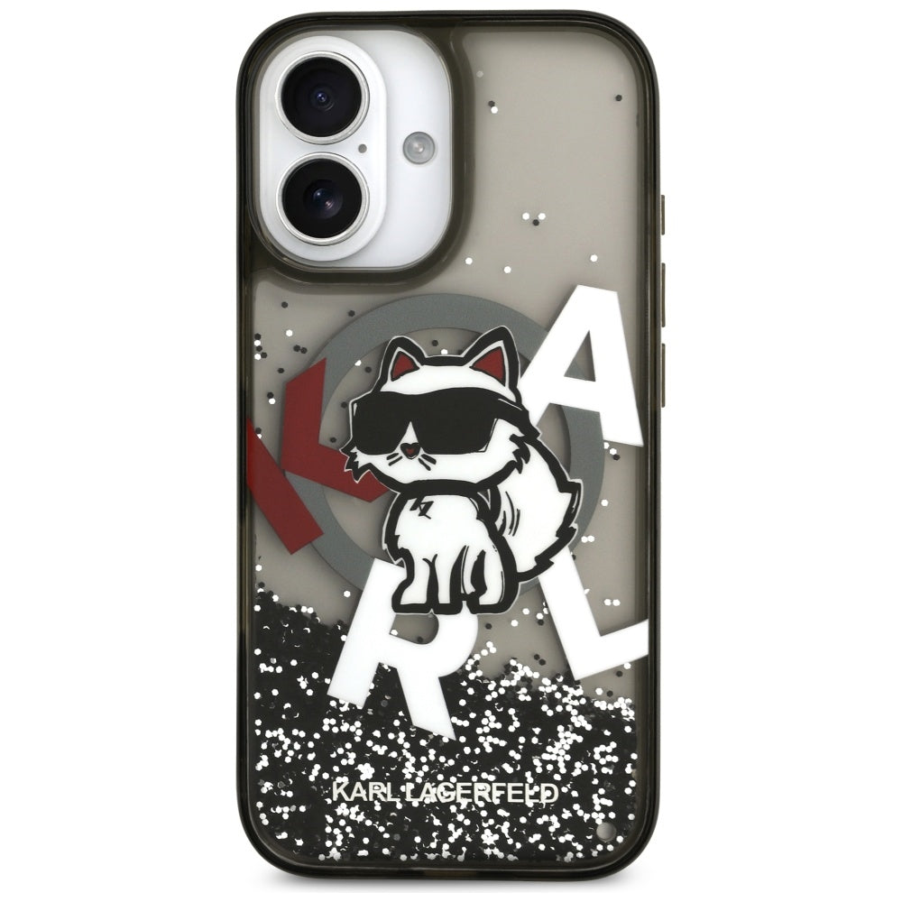MagSafe-kotelo Apple iPhone 17:lle, Karl Lagerfeld, Liquid Glitter Logo Choupette, Musta