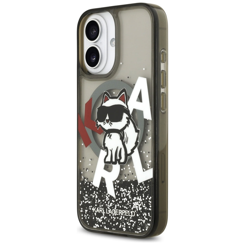 MagSafe-kotelo Apple iPhone 17:lle, Karl Lagerfeld, Liquid Glitter Logo Choupette, Musta