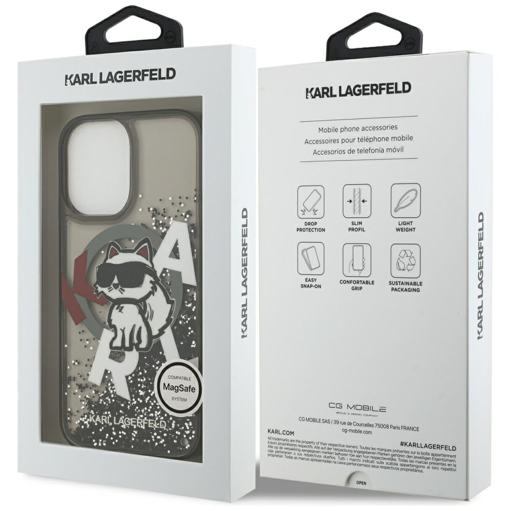 MagSafe-kotelo Apple iPhone 17:lle, Karl Lagerfeld, Liquid Glitter Logo Choupette, Musta
