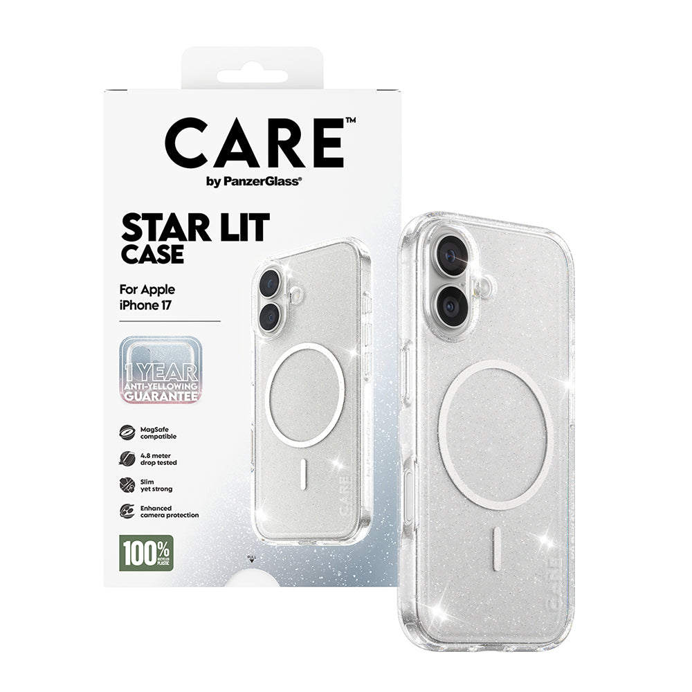 MagSafe-kotelo Apple iPhone 17:lle, PanzerGlass, Care Urban Explorer Star Lit, Valkoinen Läpinäkyvä