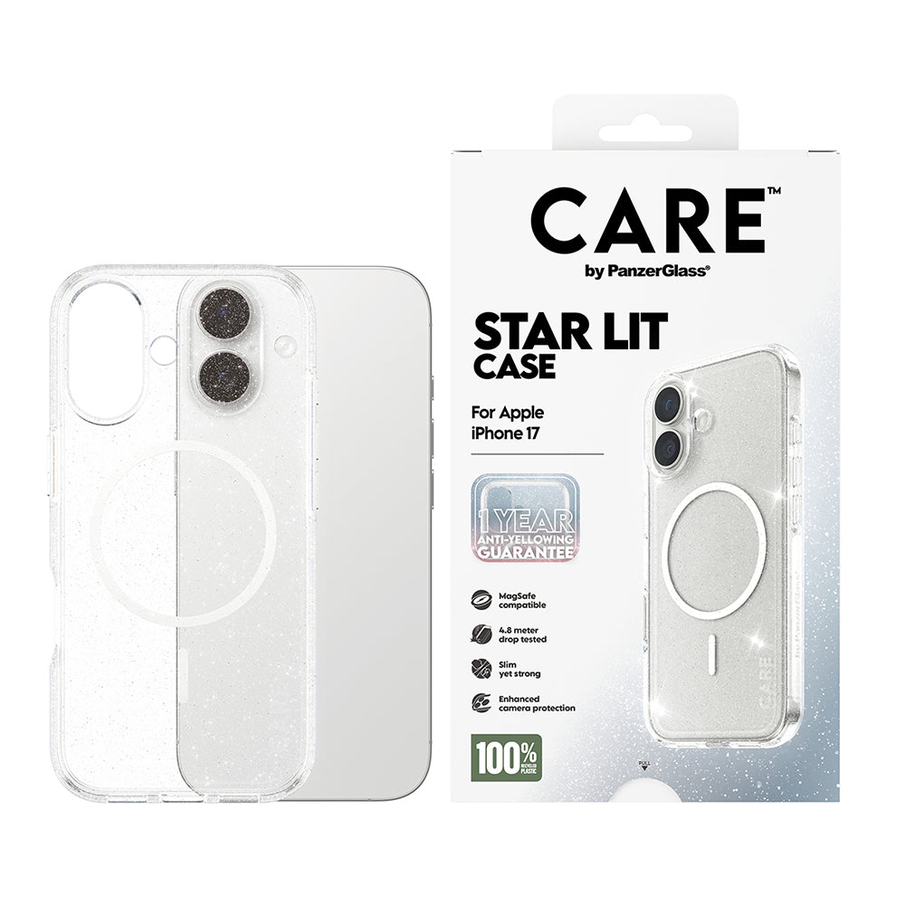 MagSafe-kotelo Apple iPhone 17:lle, PanzerGlass, Care Urban Explorer Star Lit, Valkoinen Läpinäkyvä