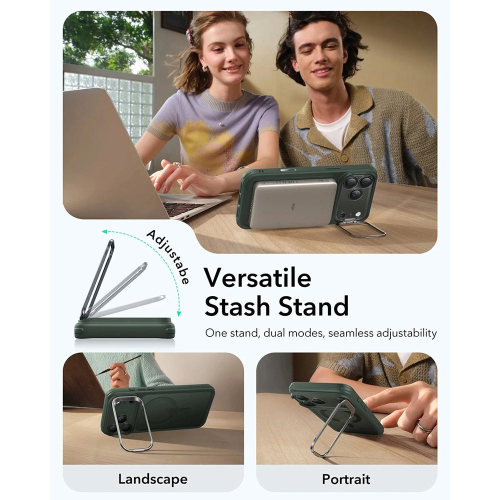 MagSafe-kotelo Apple iPhone 17 Prolle, ESR, Classic Hybrid Kickstand, Satinoitu Vihreä