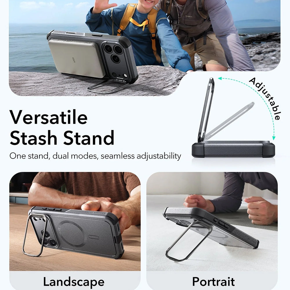 MagSafe-kotelo Apple iPhone 17 Prolle, ESR, Cyber Armor Kickstand, Harmaa