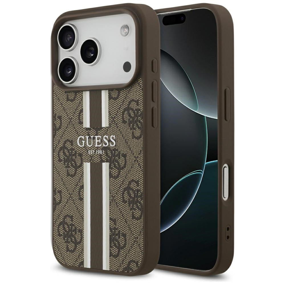 MagSafe-kotelo Apple iPhone 17 Prolle, Guess, 4G Printed Stripes, Ruskea