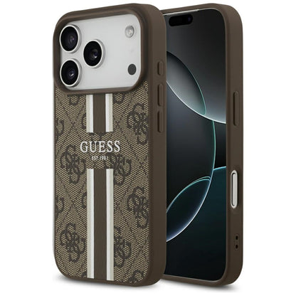 MagSafe-kotelo Apple iPhone 17 Prolle, Guess, 4G Printed Stripes, Ruskea