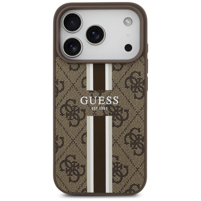 MagSafe-kotelo Apple iPhone 17 Prolle, Guess, 4G Printed Stripes, Ruskea