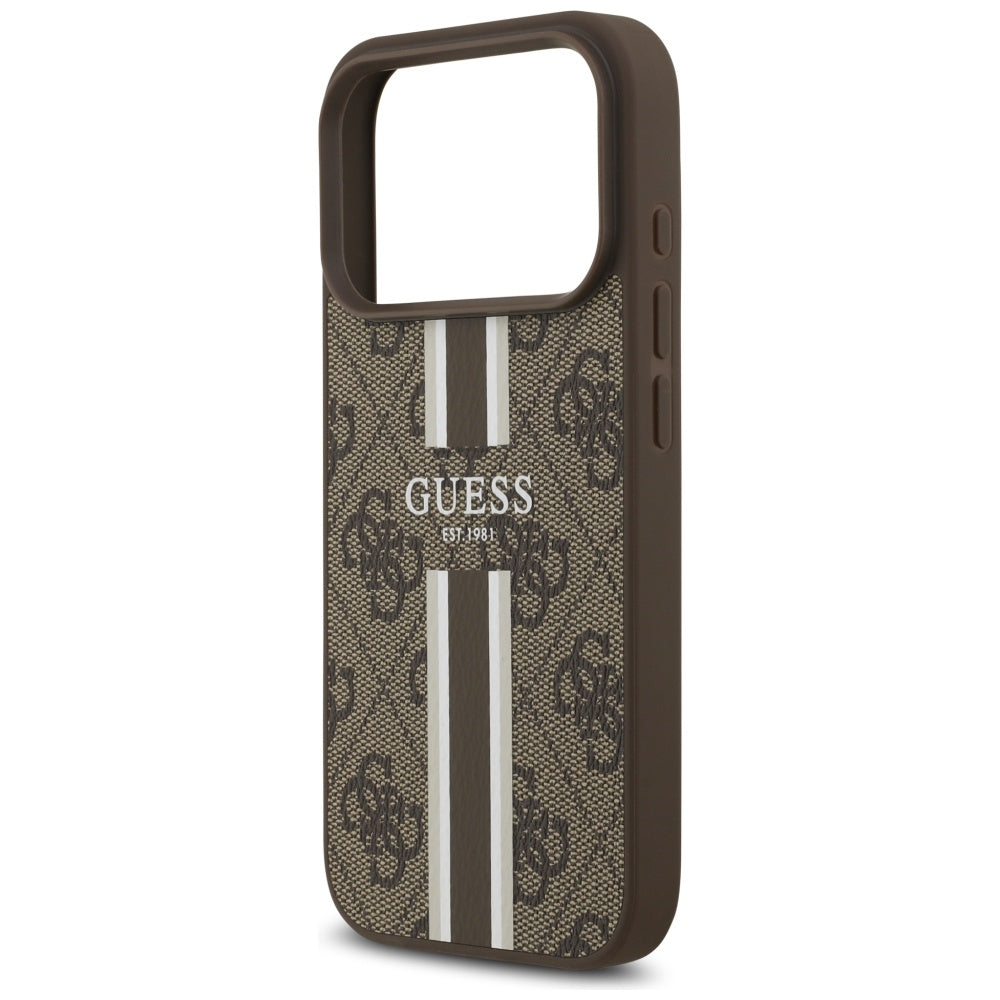 MagSafe-kotelo Apple iPhone 17 Prolle, Guess, 4G Printed Stripes, Ruskea