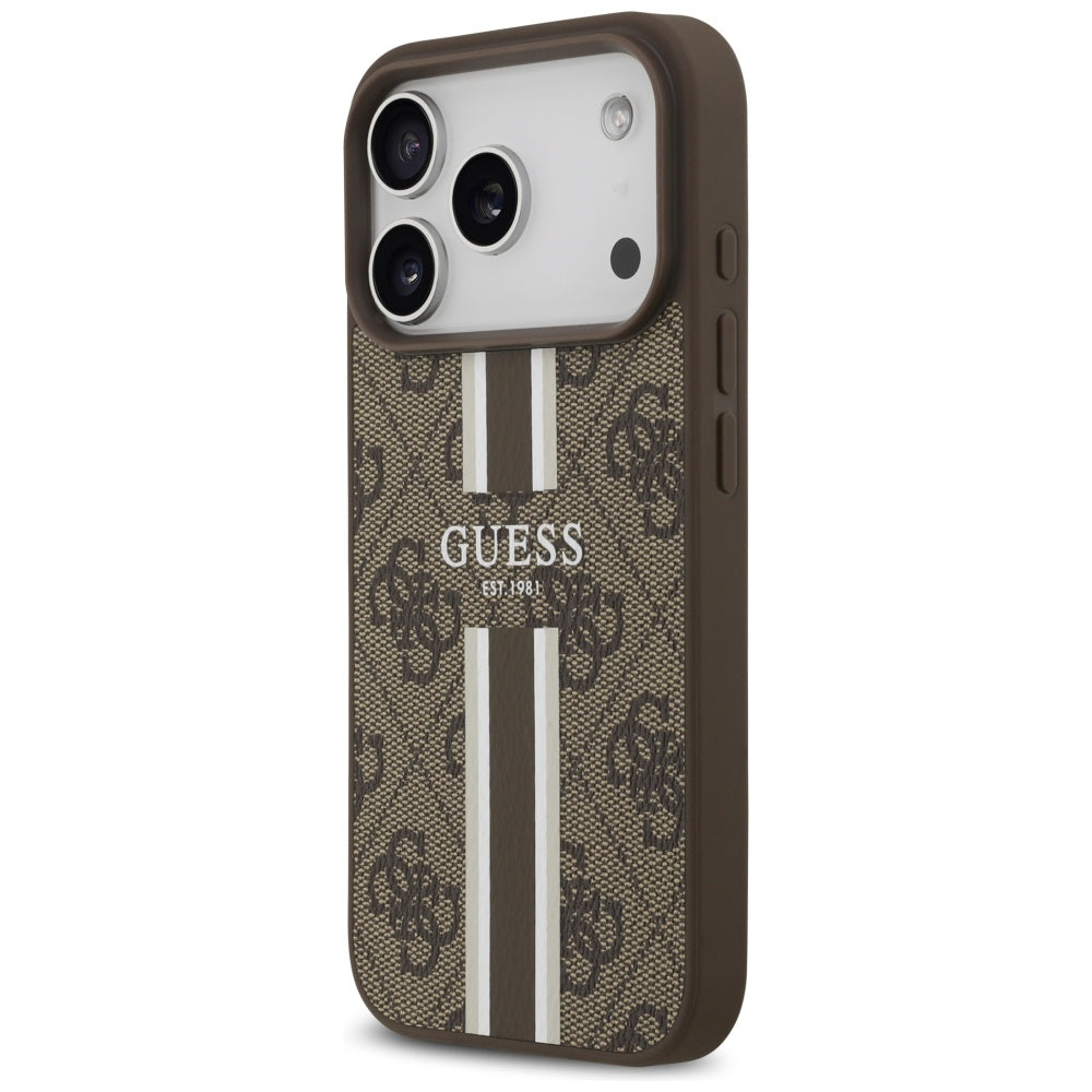 MagSafe-kotelo Apple iPhone 17 Prolle, Guess, 4G Printed Stripes, Ruskea