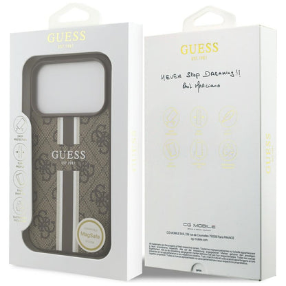 MagSafe-kotelo Apple iPhone 17 Prolle, Guess, 4G Printed Stripes, Ruskea