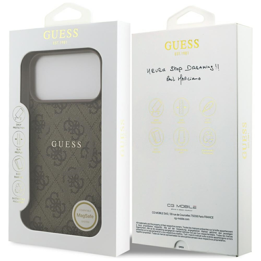 MagSafe-kotelo Apple iPhone 17 Prolle, Guess, 4G Ring Classic Logo, Ruskea