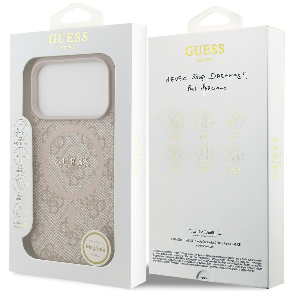 MagSafe-kotelo Apple iPhone 17 Prolle, Guess, 4G Ring Classic Logo, Pinkki