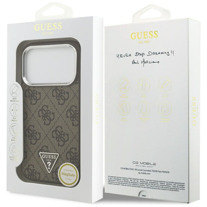 MagSafe-kotelo Apple iPhone 17 Prolle, Guess, 4G Triangle Logo, Hopeanruskea