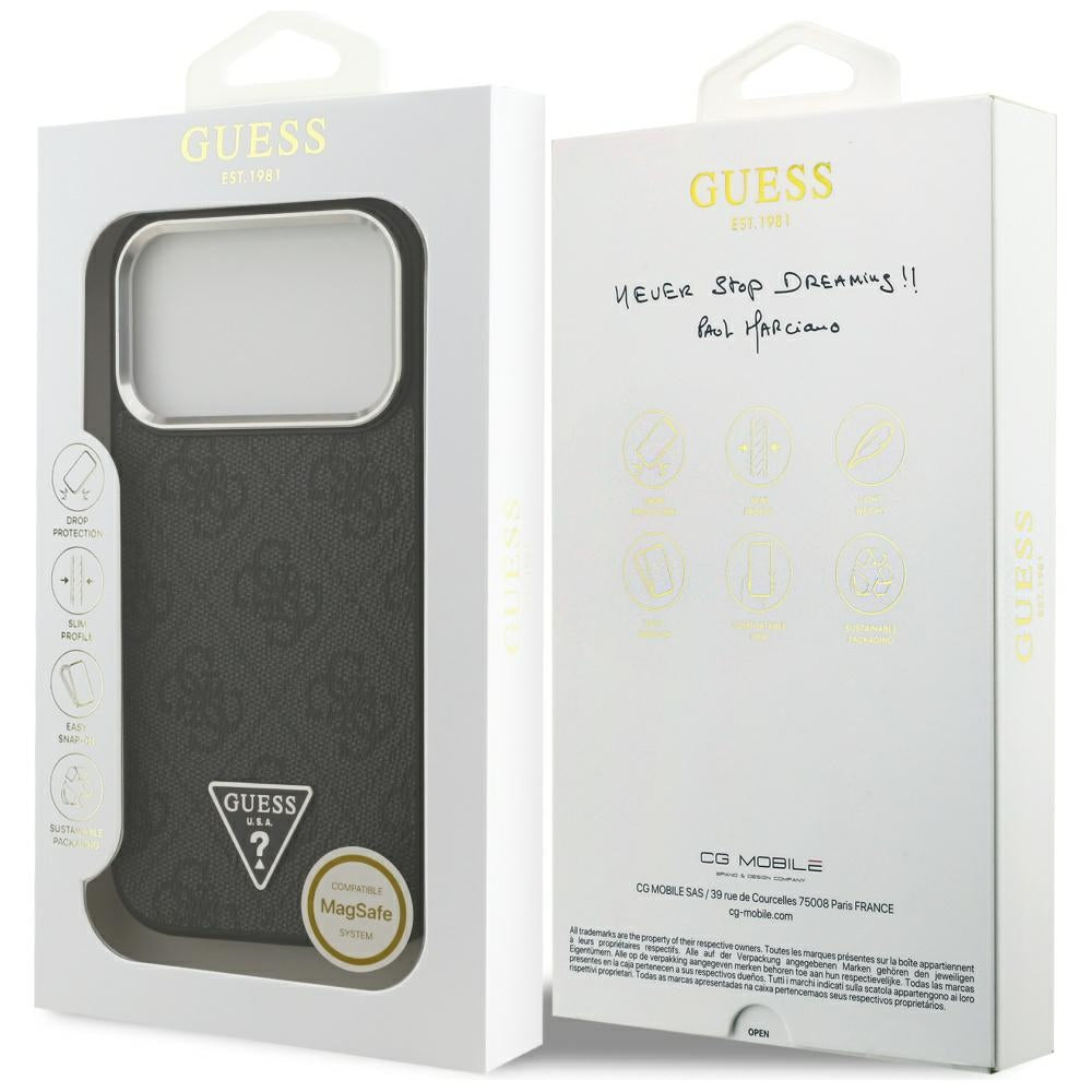 MagSafe-kotelo Apple iPhone 17 Prolle, Guess, 4G Triangle Logo, Musta Hopea