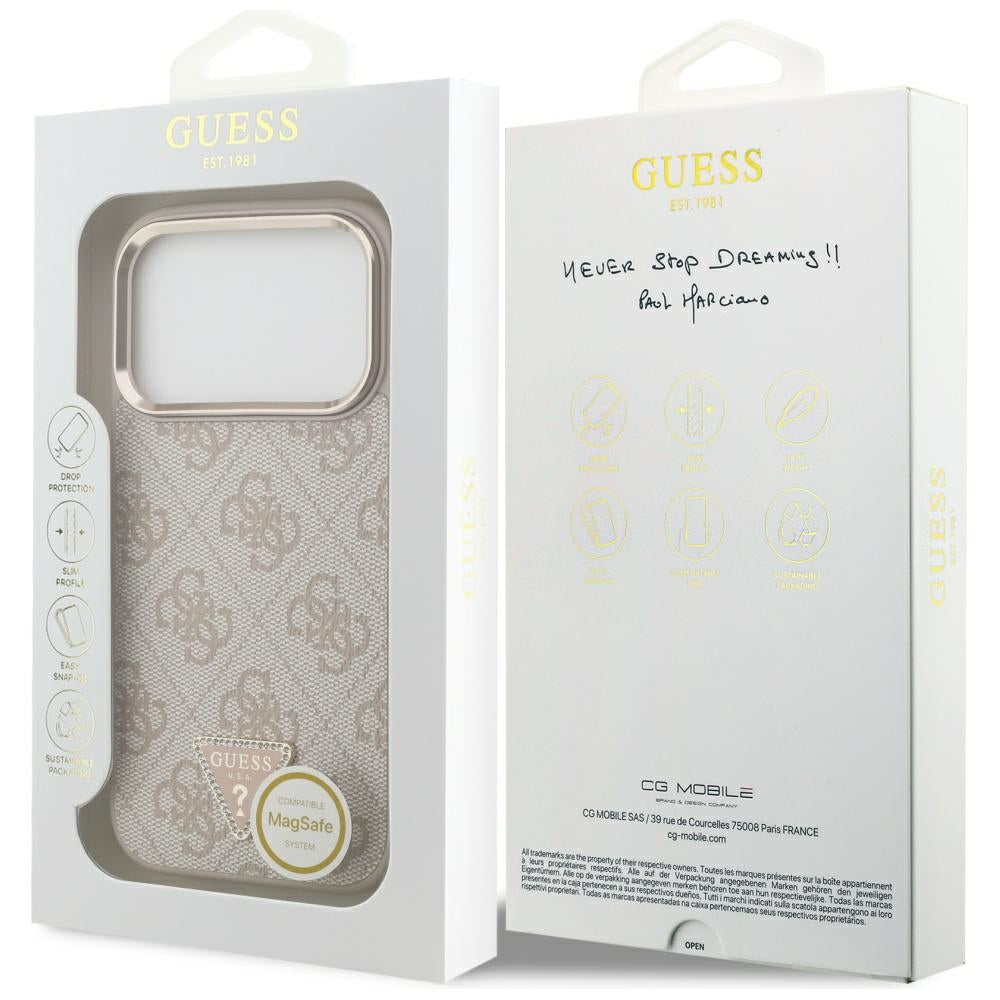 MagSafe-kotelo Apple iPhone 17 Prolle, Guess, 4G Triangle Logo, Kultainen Vaaleanpunainen