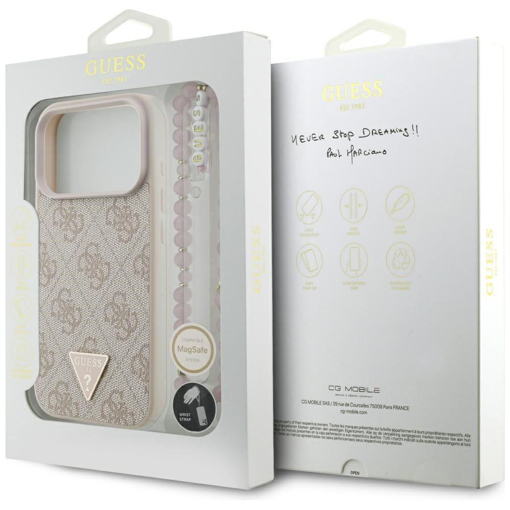 MagSafe-kotelo Apple iPhone 17 Prolle, Guess, 4G Triangle -logo helminauhalla, Pinkki