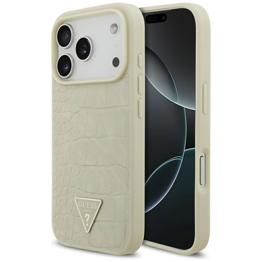 MagSafe-kotelo Apple iPhone 17 Prolle, Guess, Croco Triangle Logo, Kultainen
